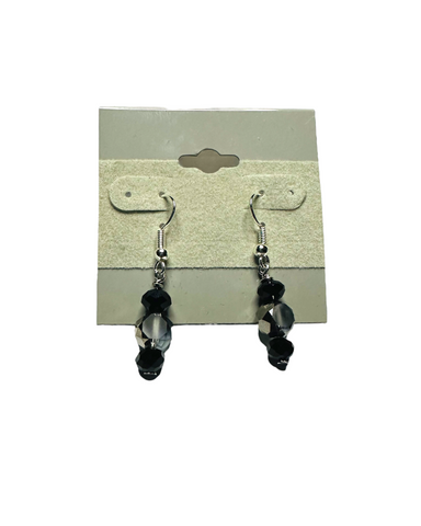 Silver and Black Glass Earrings