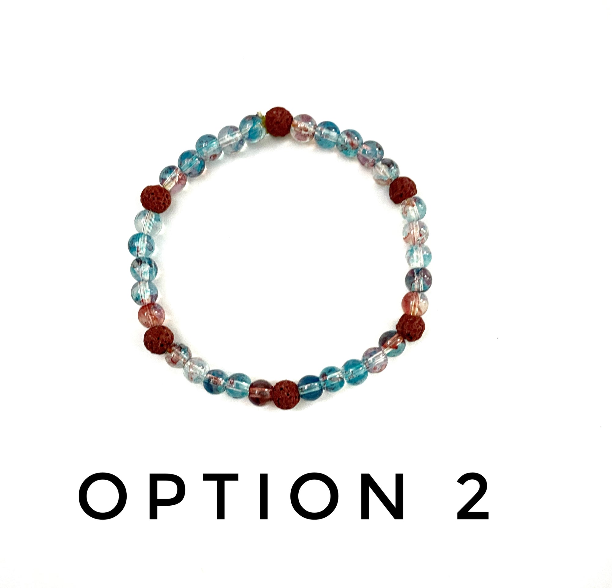 Blue and Pink Glass and Brown Lava Stone Bracelet