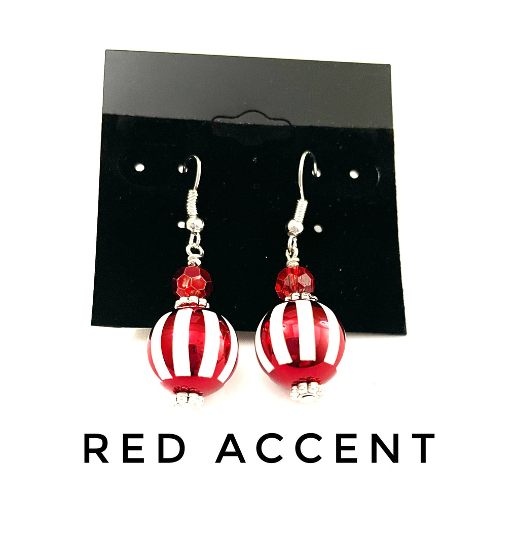Red and White Christmas Ball Dangle Earrings