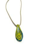 Yellow Swirl  with Blue Background Glass Necklace