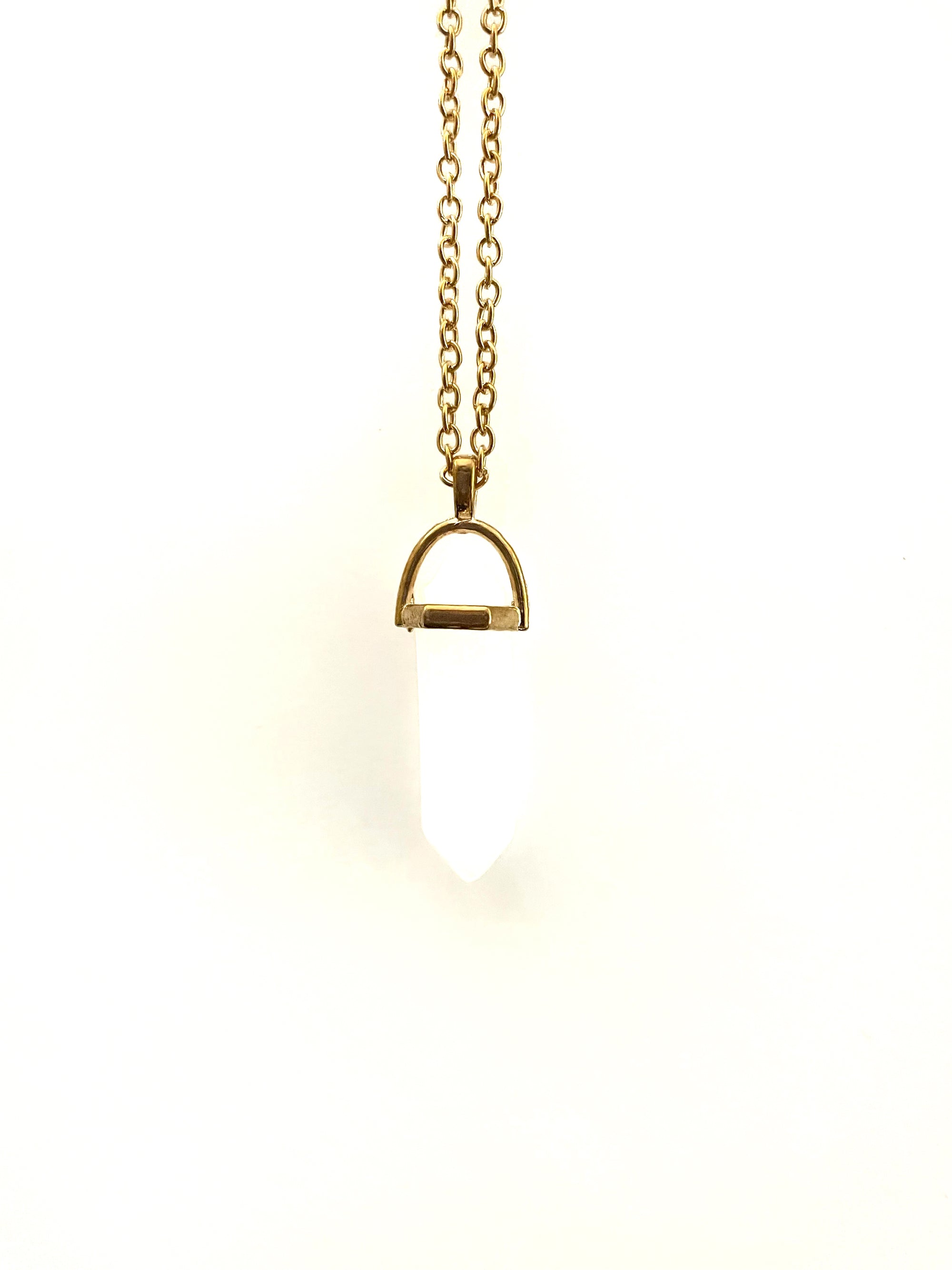 Milky White Glass Bullet Pendant in Gold Necklaces