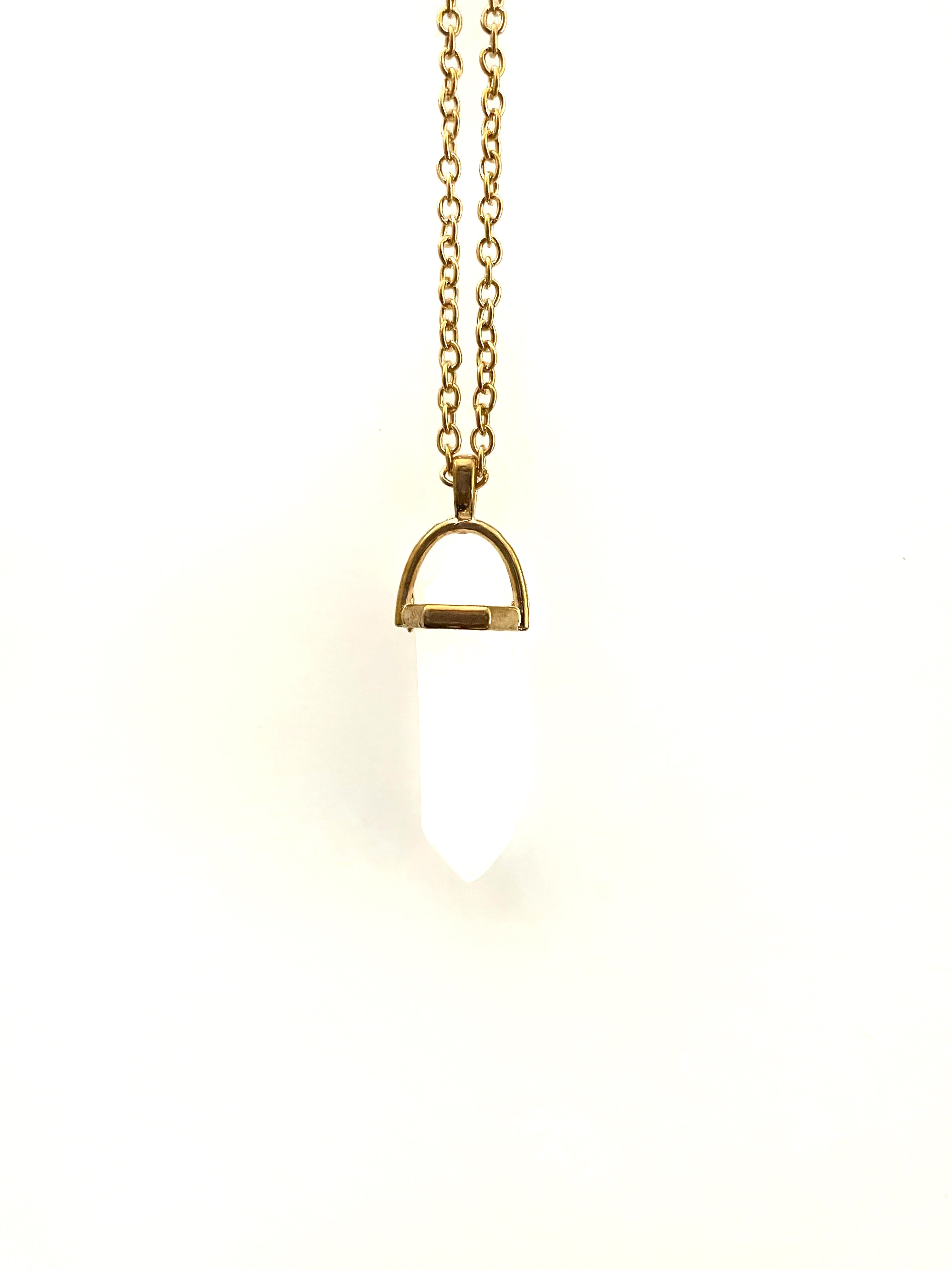 Milky White Glass Bullet Pendant in Gold Necklaces
