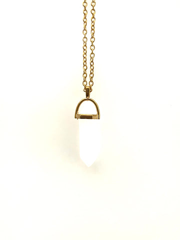 Milky White Glass Bullet Pendant in Gold Necklaces