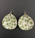 Green Clover with White Background Faux Leather Earrings