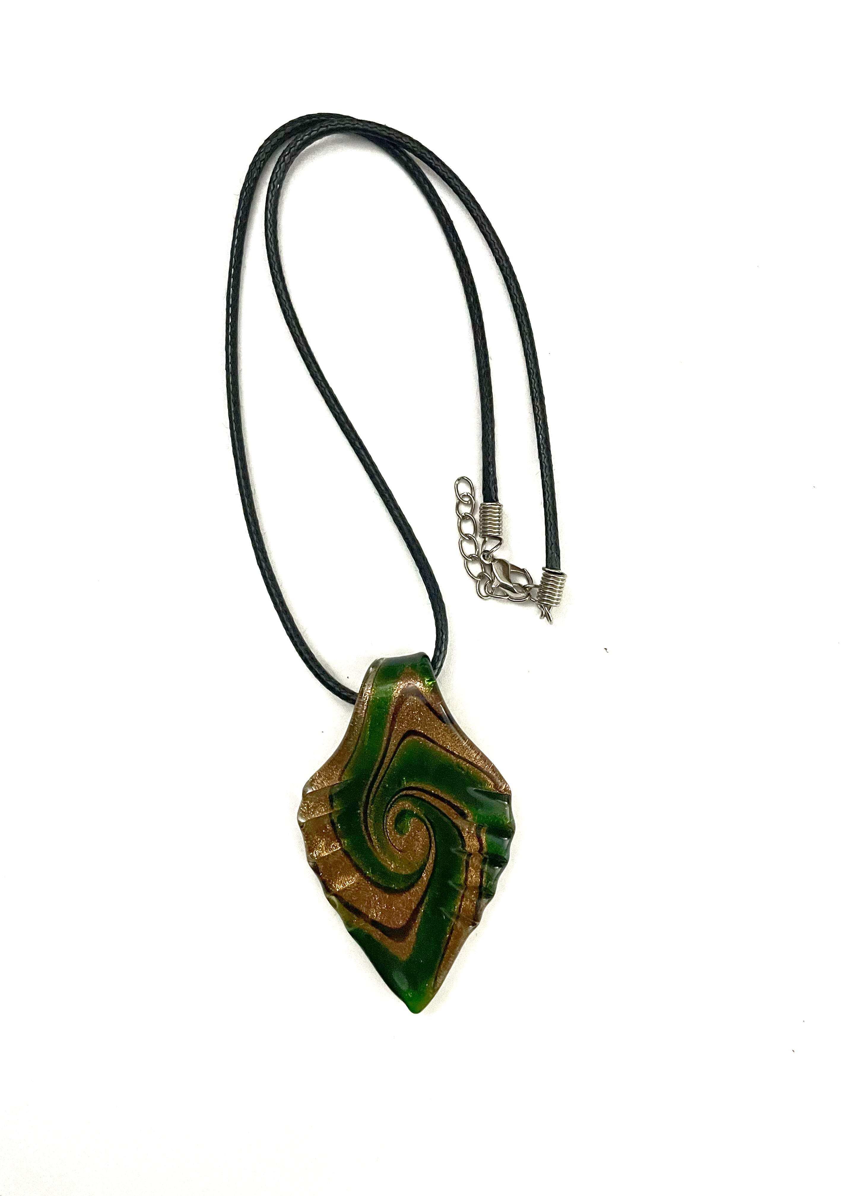 Gold with Green Swirl Glass Necklace
