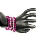 Magenta and Clear Glass Stacked Bracelet