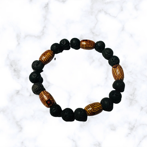 Black Lava Stone with Wooden Stretchy Bracelet