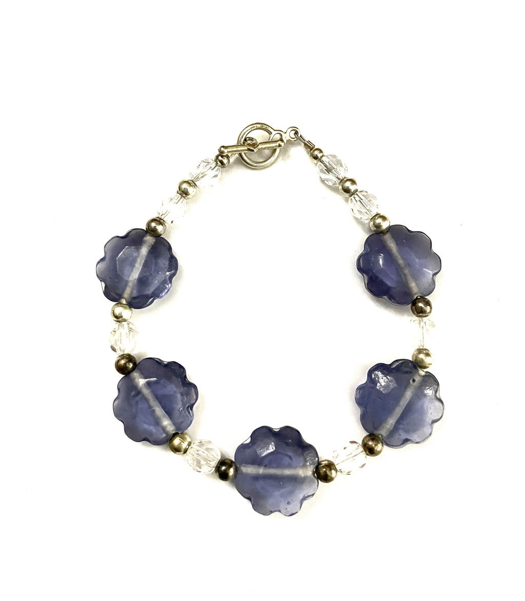 Purple Glass Flower Wire Bracelet