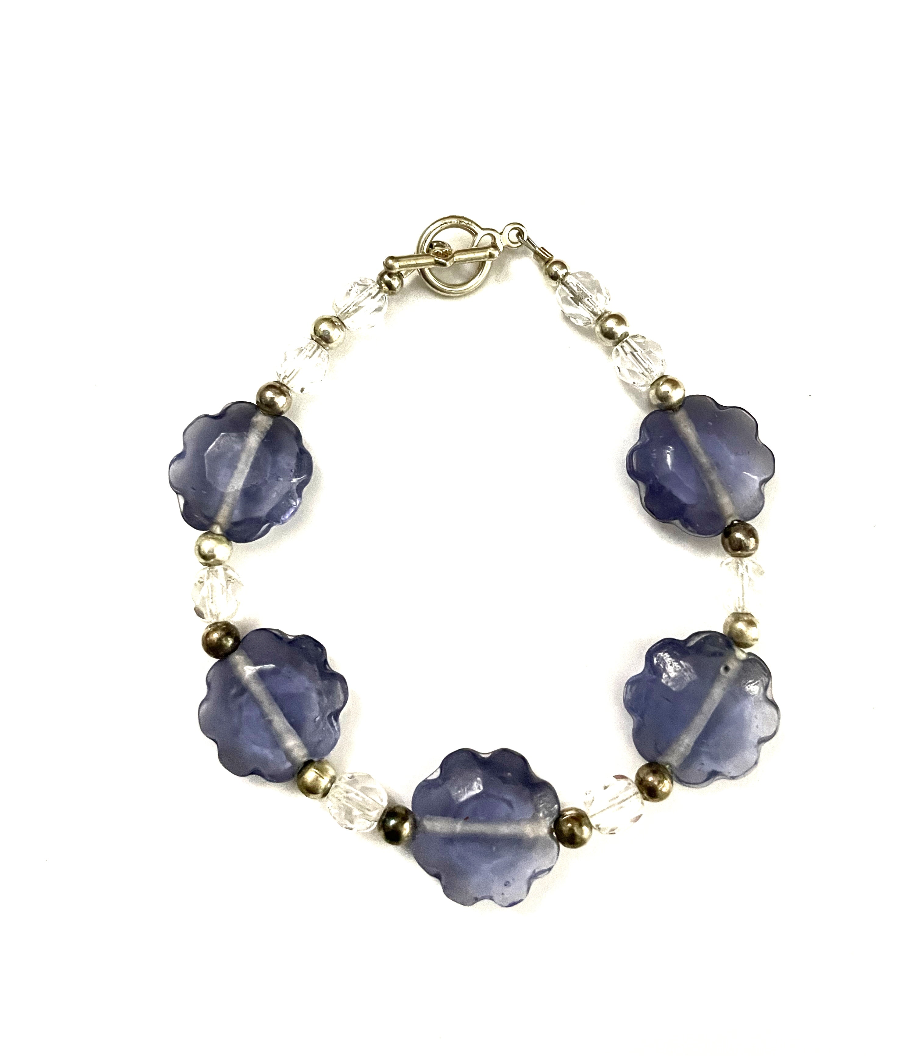 Purple Glass Flower Wire Bracelet