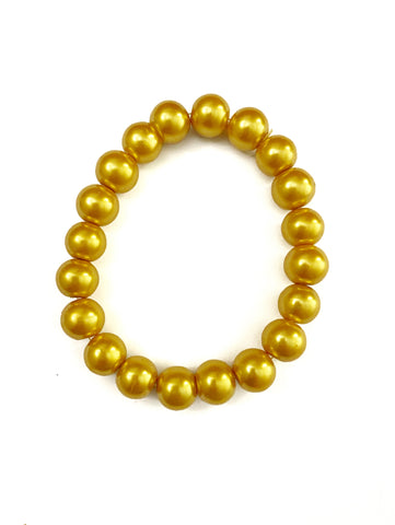 Dark Golden Yellow Glass Pearl Stretchy Bracelet