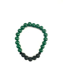 Green with Black Specks and Black Lava Stone Bracelet