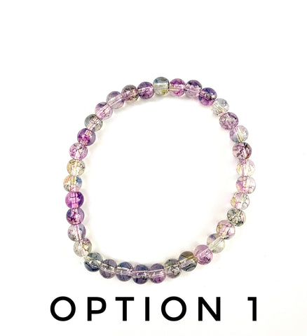 Purple with Pink and Green Speck Glass Stretchy Bracelet