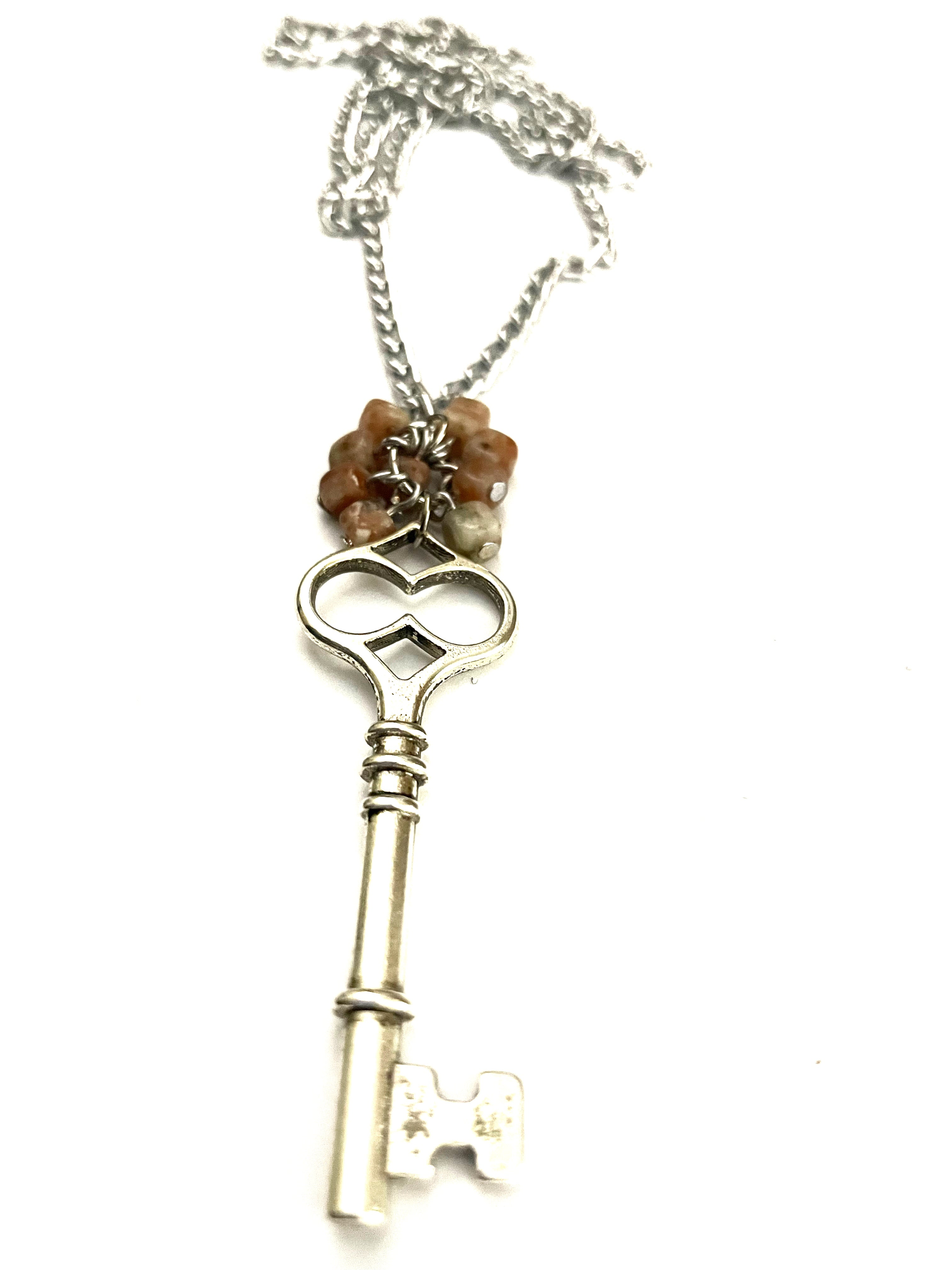 Large Key with Red Vein Jasper Necklace