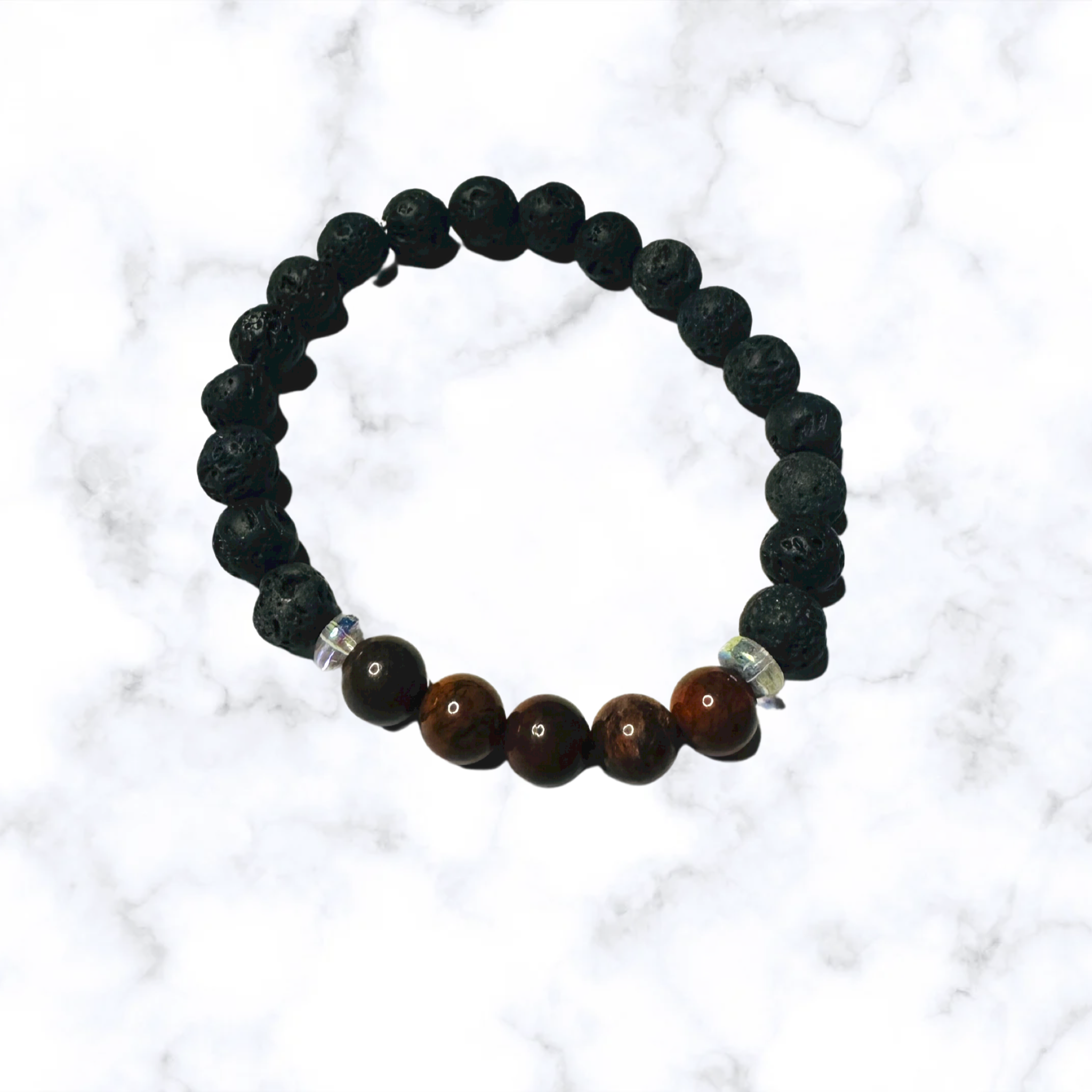 Black Lava Stone with Dark Red Poppy Jasper Stretchy Bracelet