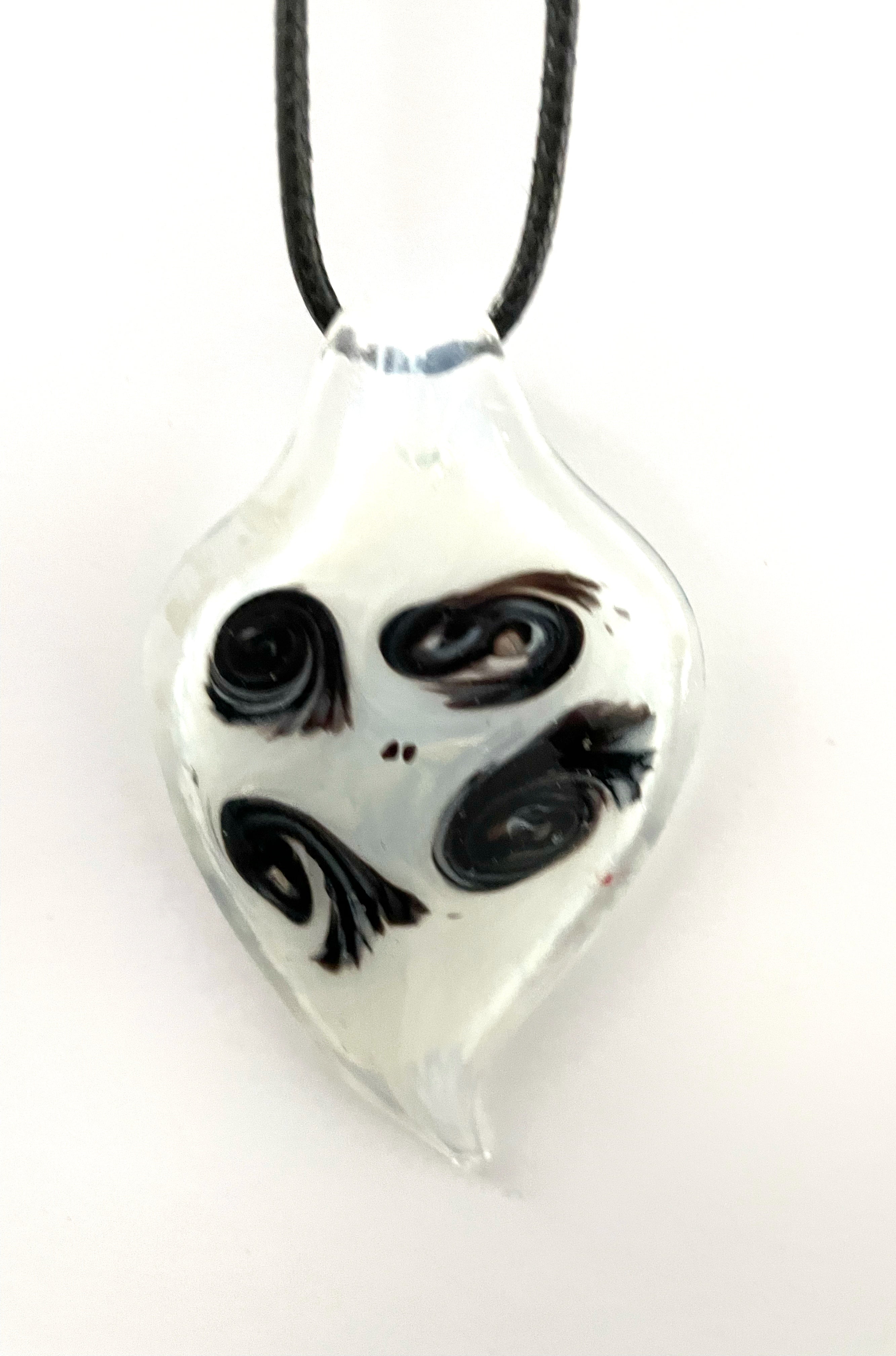 Milky White with Black Swirls Glass Necklace