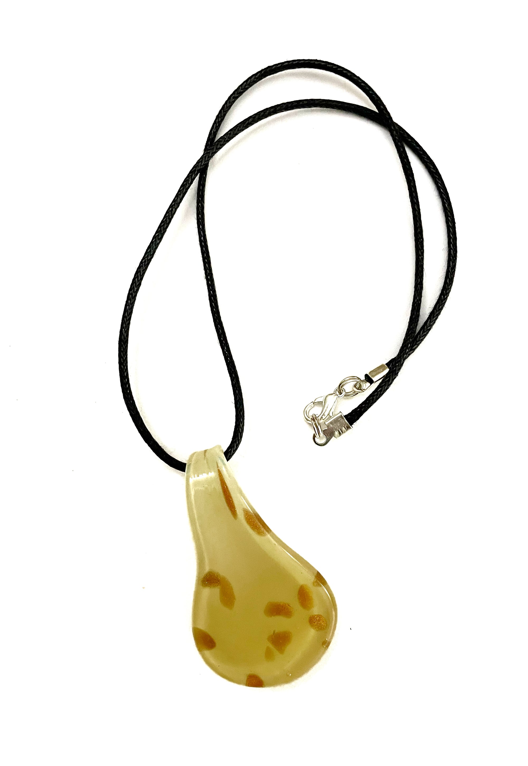 Creamy Yellow with Gold Flecks Glass Necklace