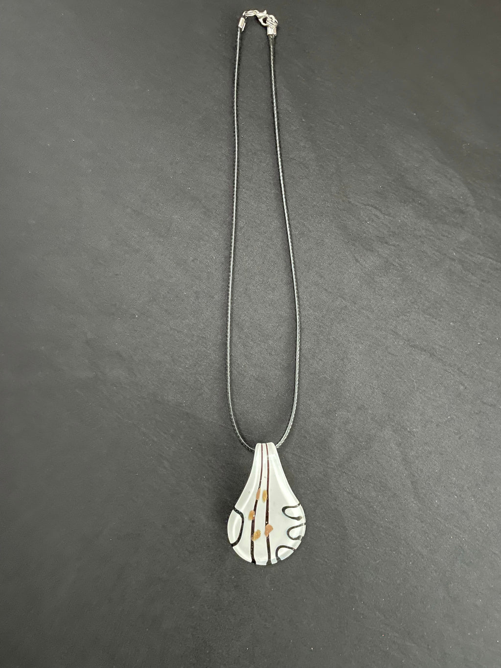 White with Black Lines and Gold Flecks Glass Necklace