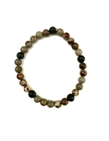 Multiple Gemstones and Black Lava Stone Stretchy Bracelet