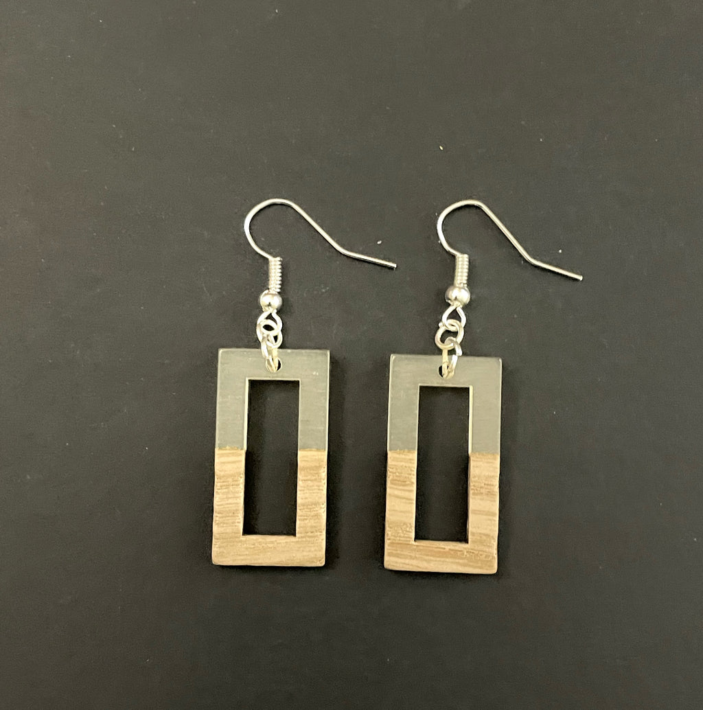 Medium Rectangle Resin & Wood  Earrings