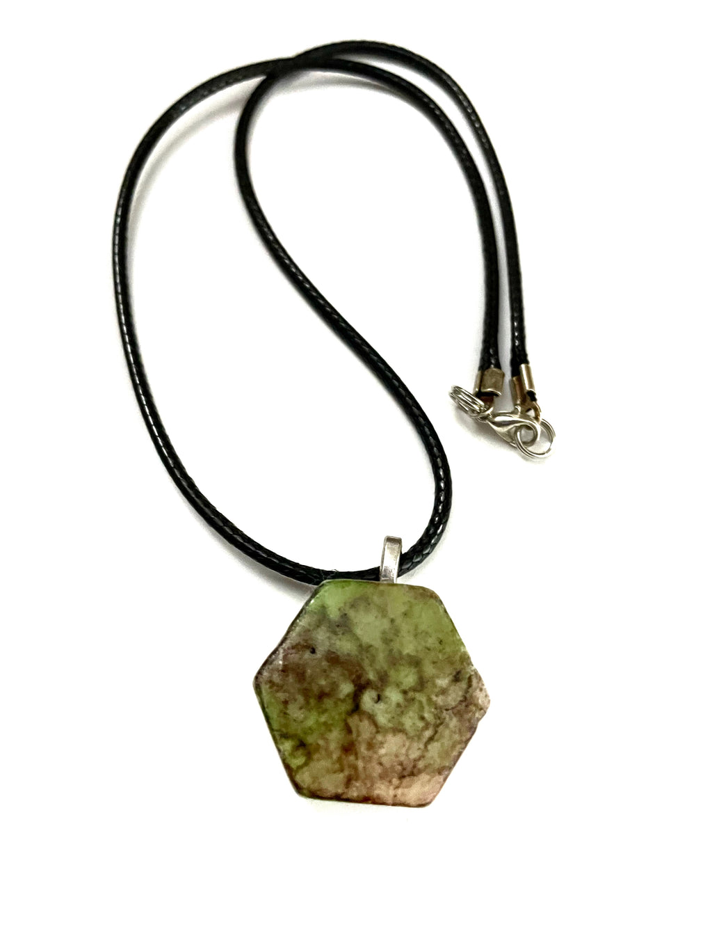 Wine and Green Hexagon Tile Necklace
