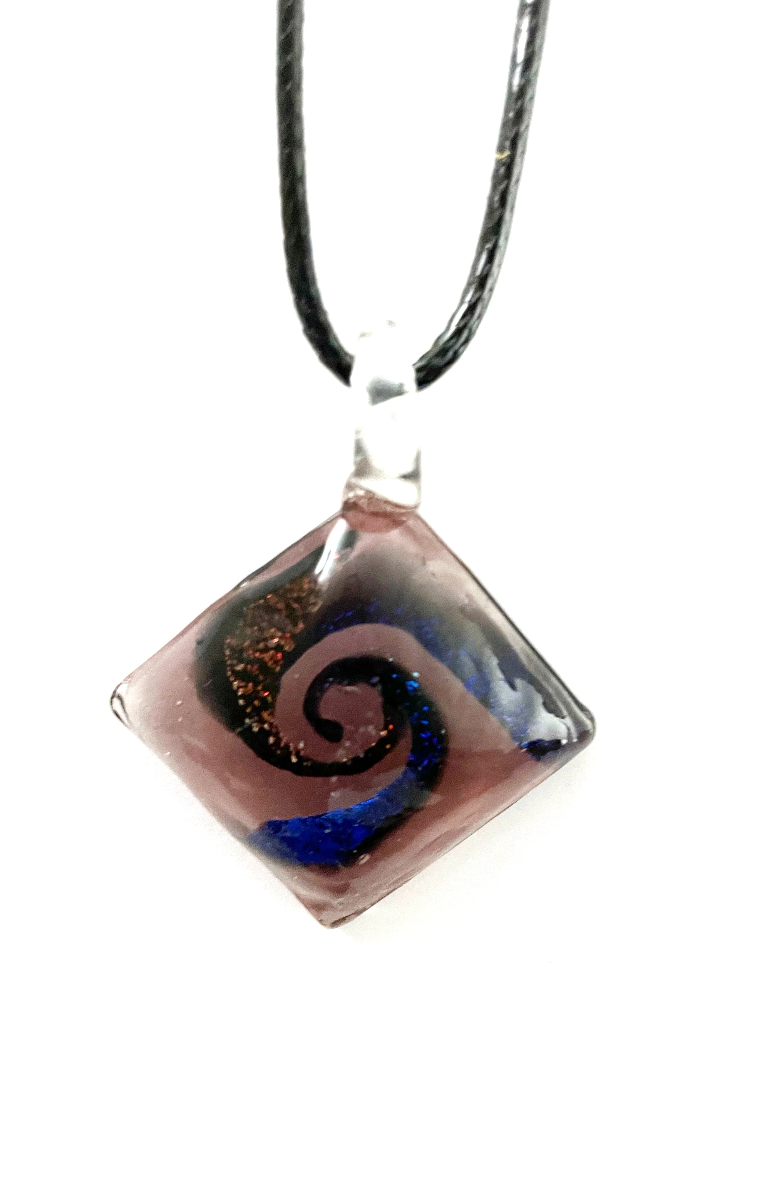 Transparent Purple Square with Dichroic Glass Necklace