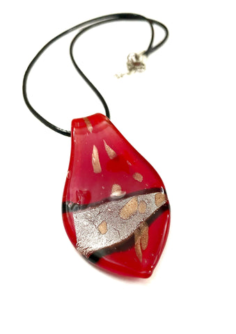 Red with Silver Foil Glass Necklace