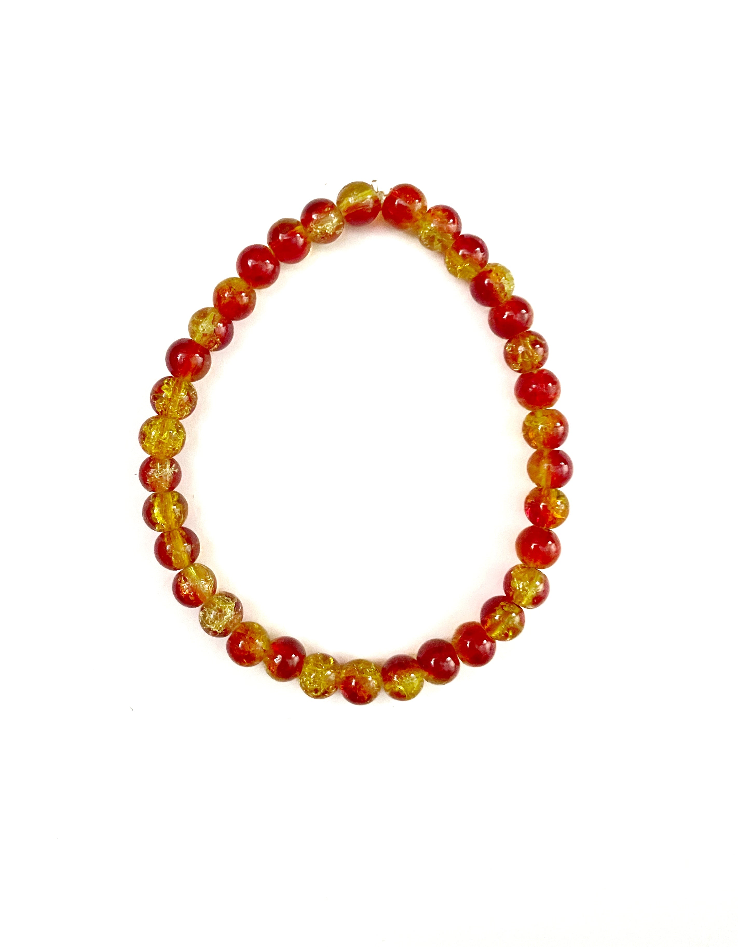 Red and Yellow Glass Bead Stretchy Bracelet