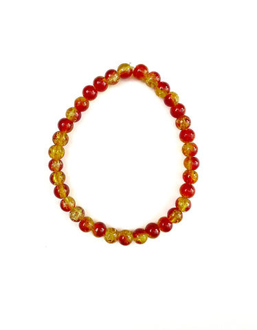 Red and Yellow Glass Bead Stretchy Bracelet