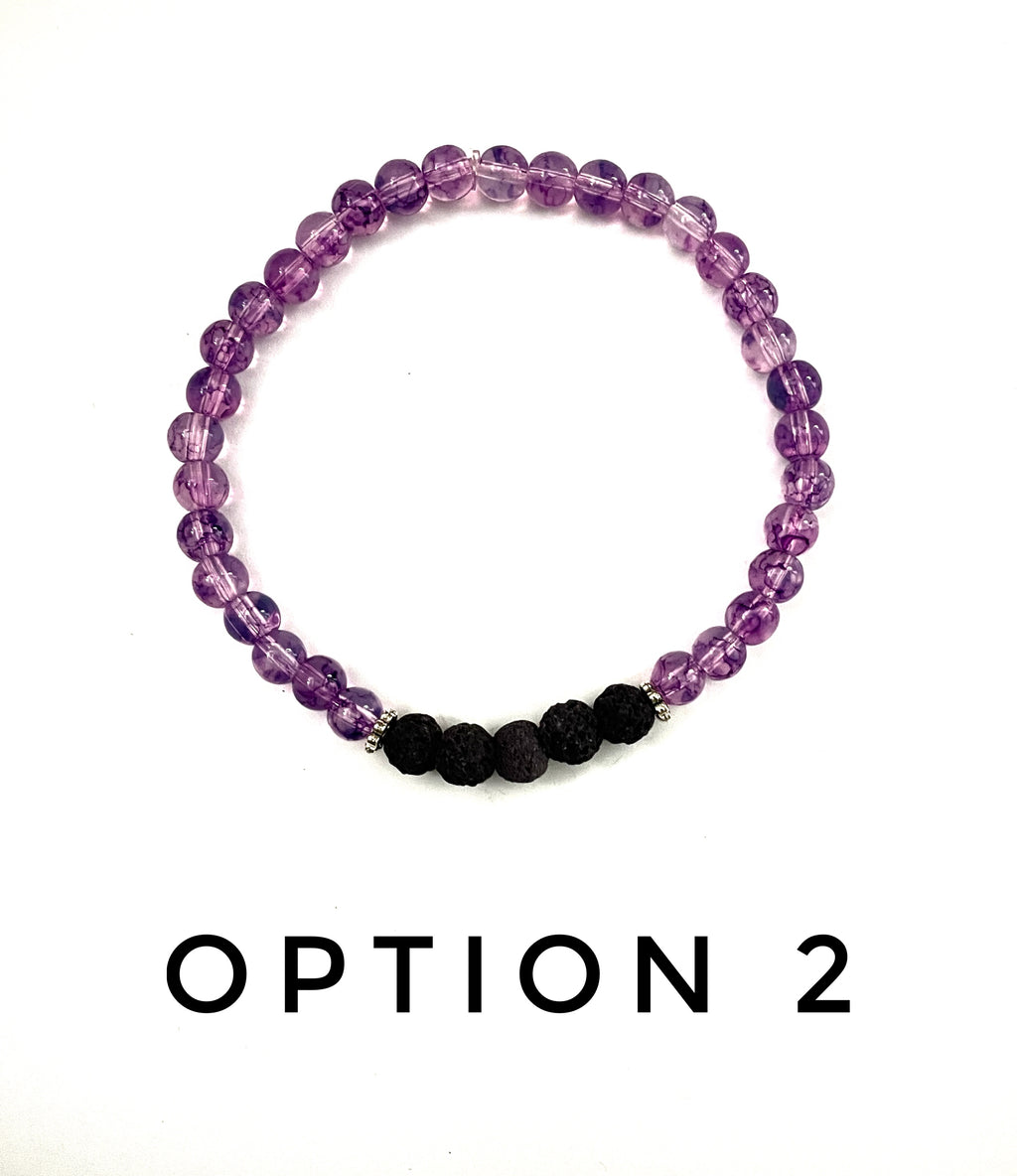 Transparent Periwinkle Glass and Black Lava Stone Bracelet