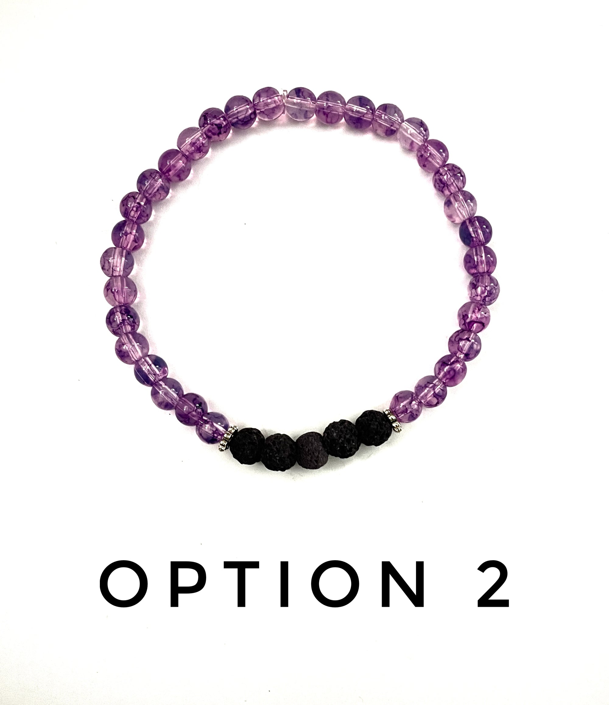 Transparent Periwinkle Glass and Black Lava Stone Bracelet
