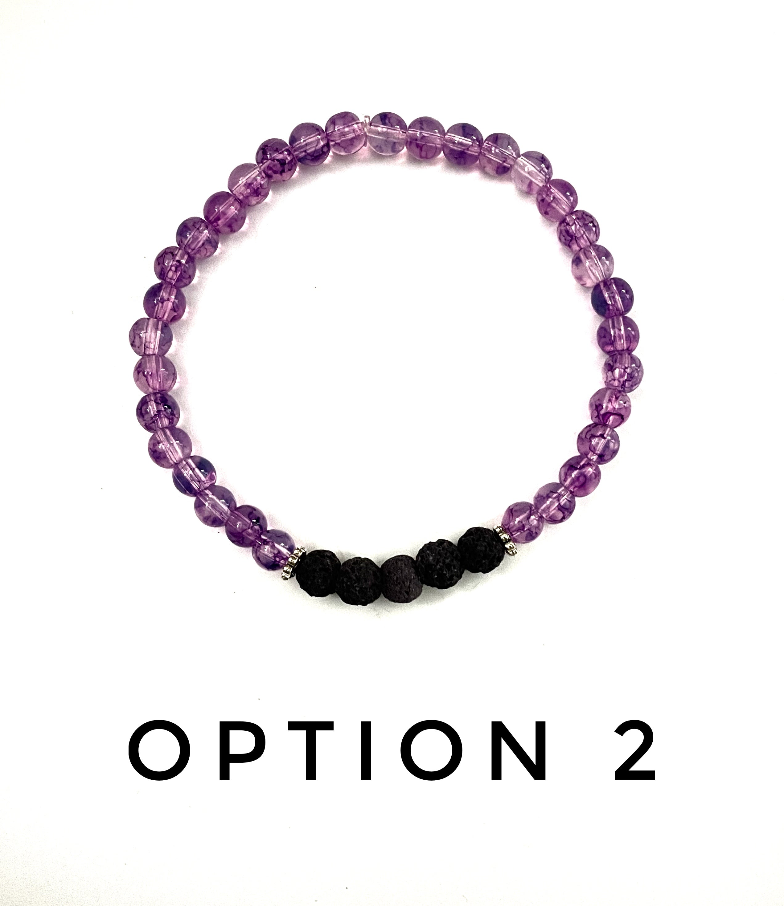 Transparent Periwinkle Glass and Black Lava Stone Bracelet