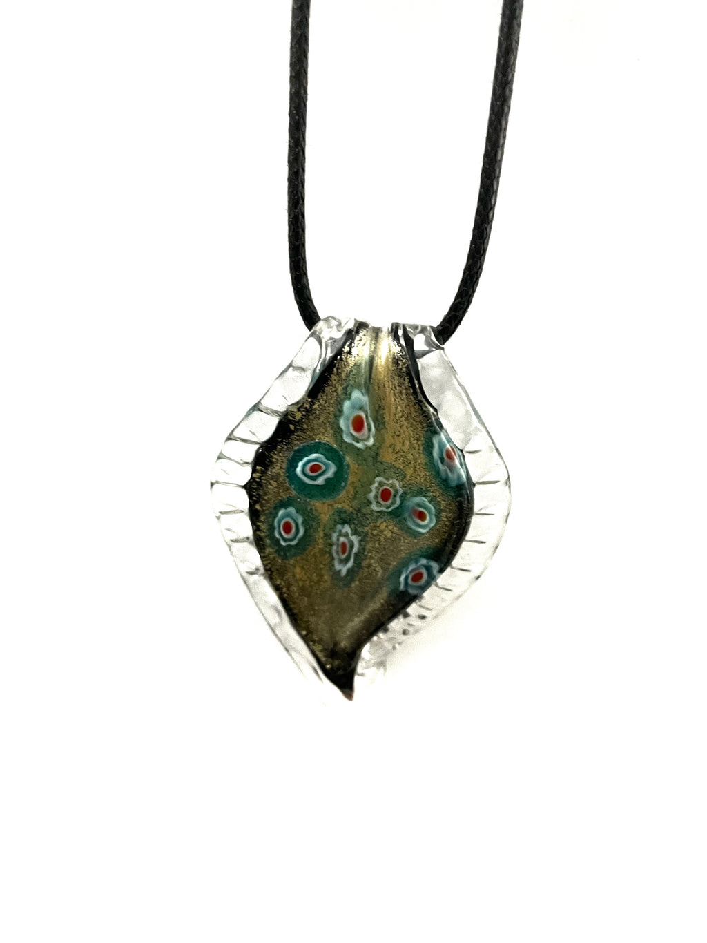 Gold with Blue, Red and White Swirl Glass Necklace