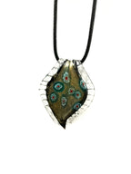 Gold with Blue, Red and White Swirl Glass Necklace