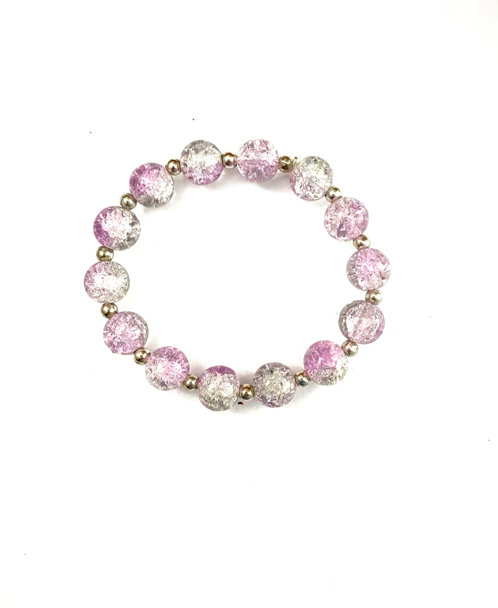 Light Purple and Clear Crackle Glass Stretchy Bracelet