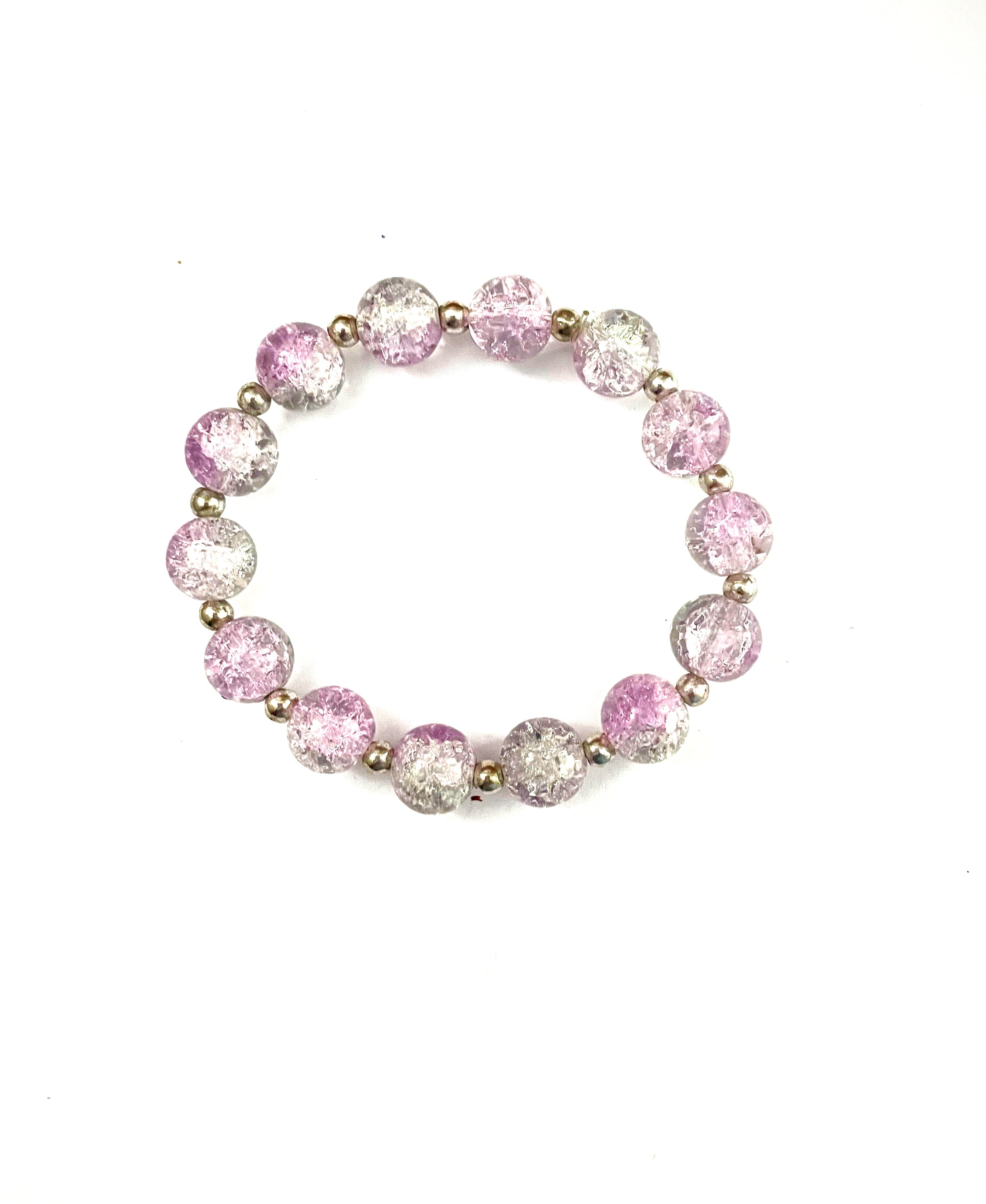 Light Purple and Clear Crackle Glass Stretchy Bracelet