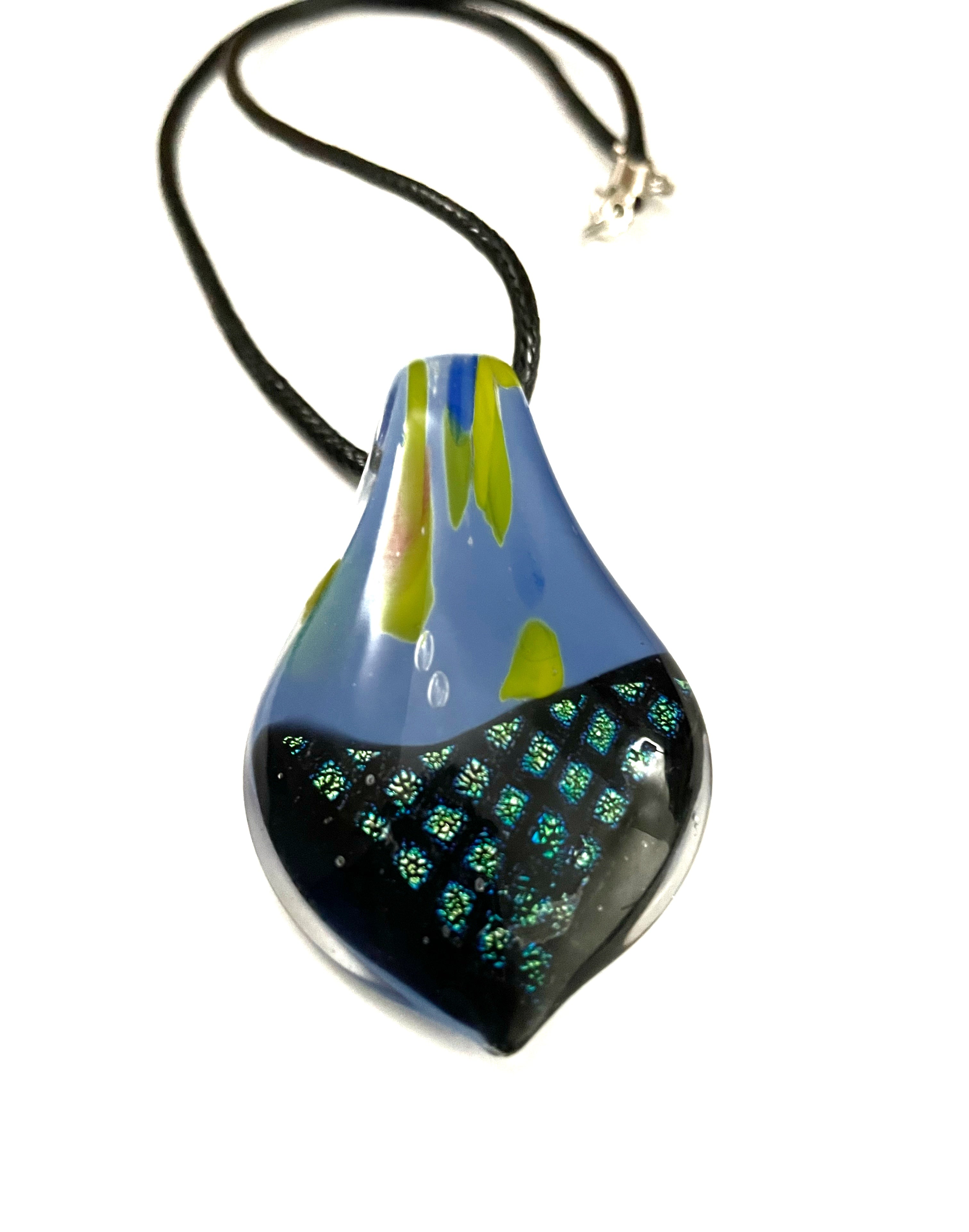 Blue Glass with Dichroic Bottom Necklace