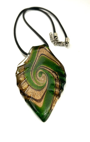 Gold with Green Swirl Glass Necklace