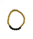Black Lava Stone and  Beige Wooden Bead Bracelet