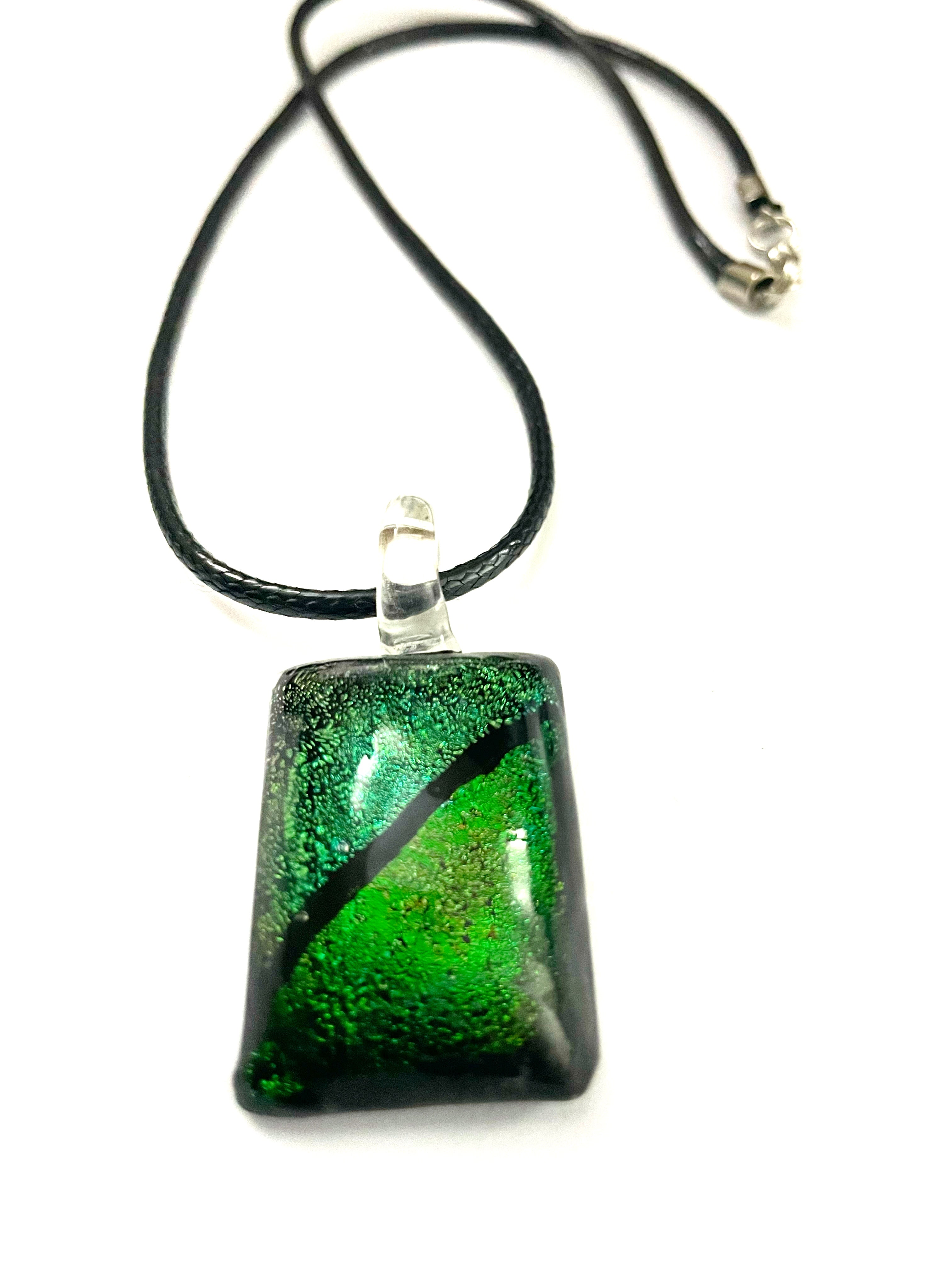Green Dichroic Rectangle Necklace