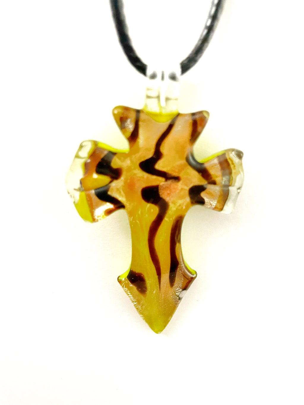Yellow Cross Glass Necklace