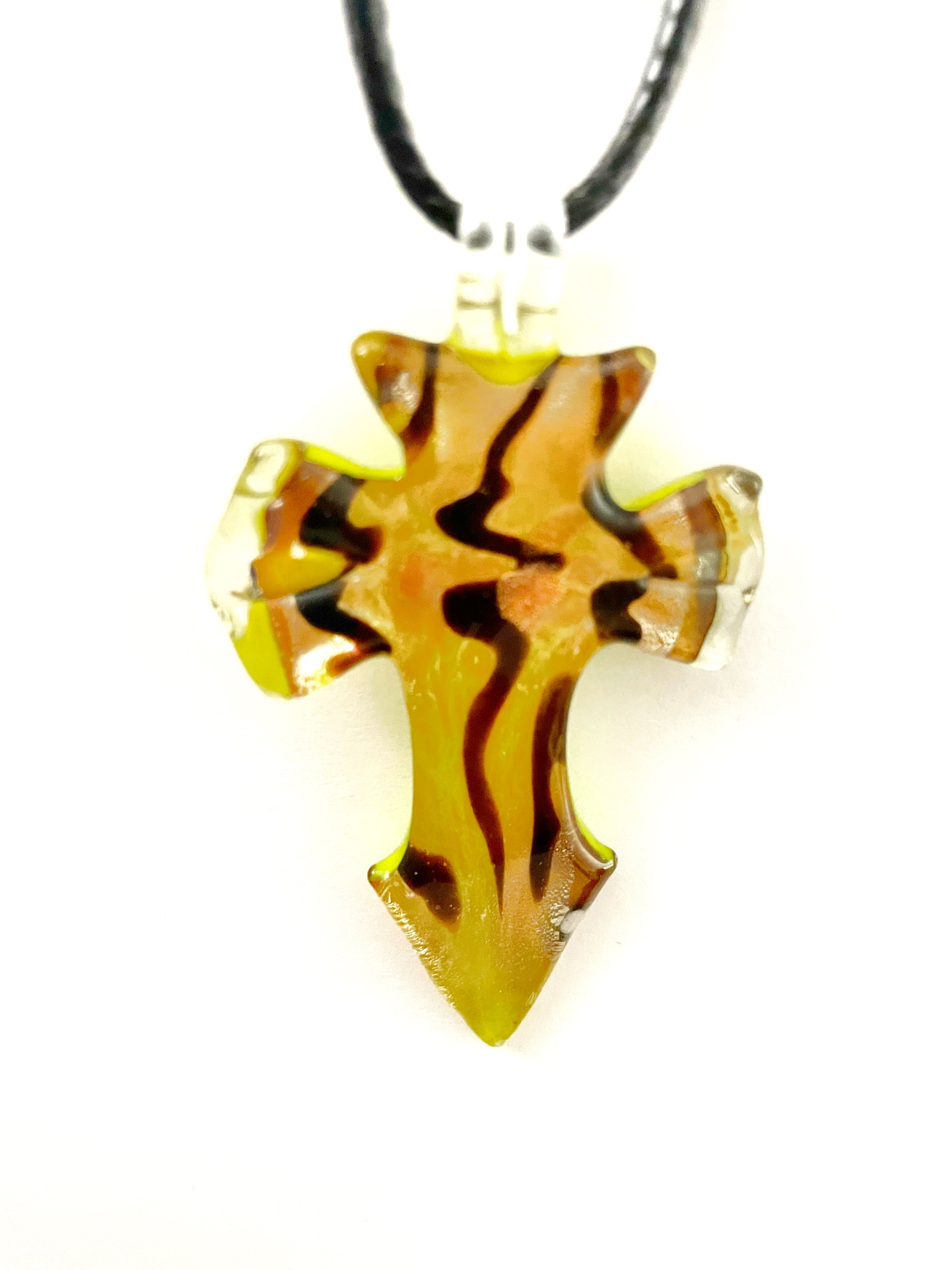 Yellow Cross Glass Necklace