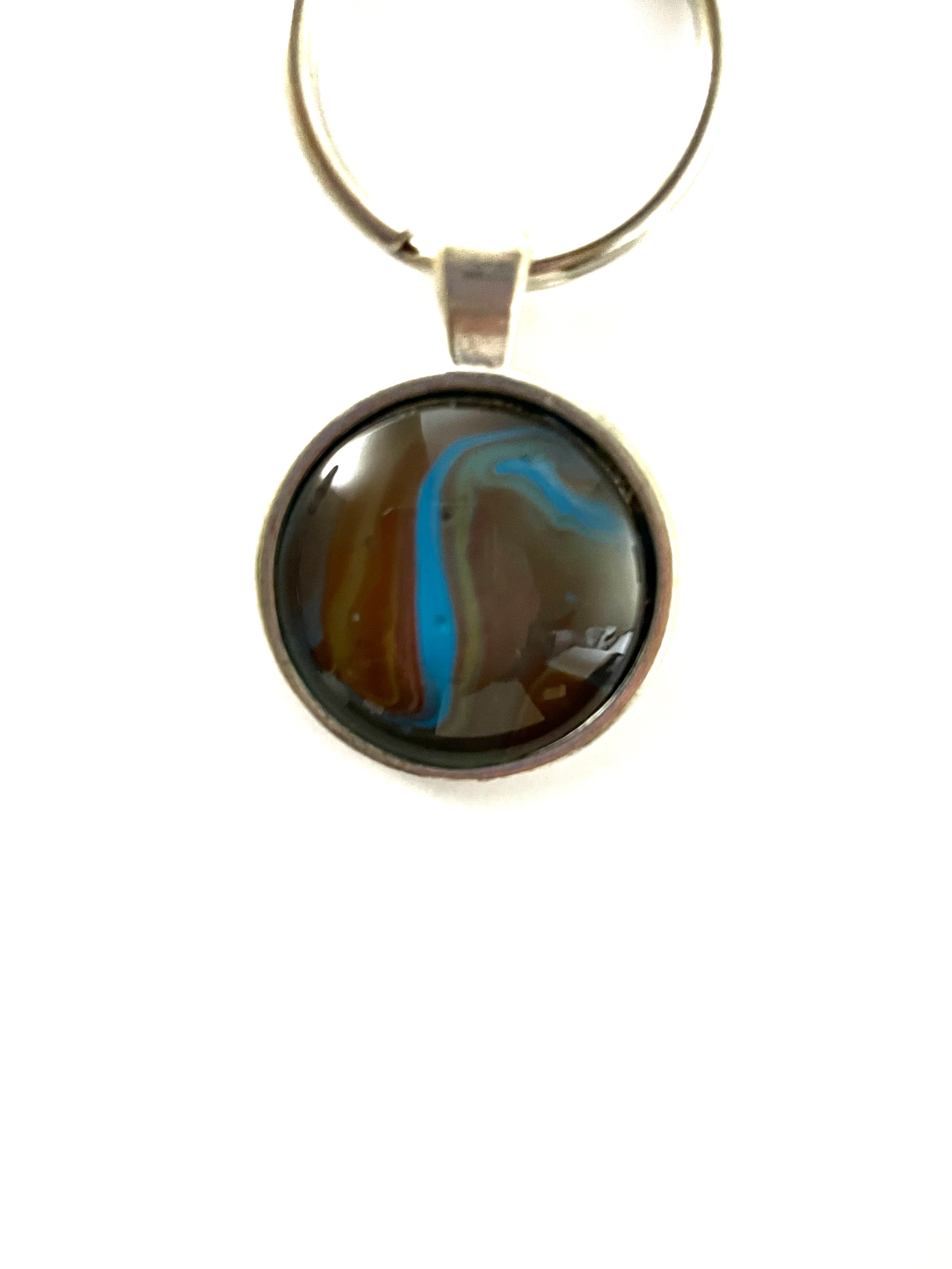 Brown and Blue Acrylic Paint Key Ring