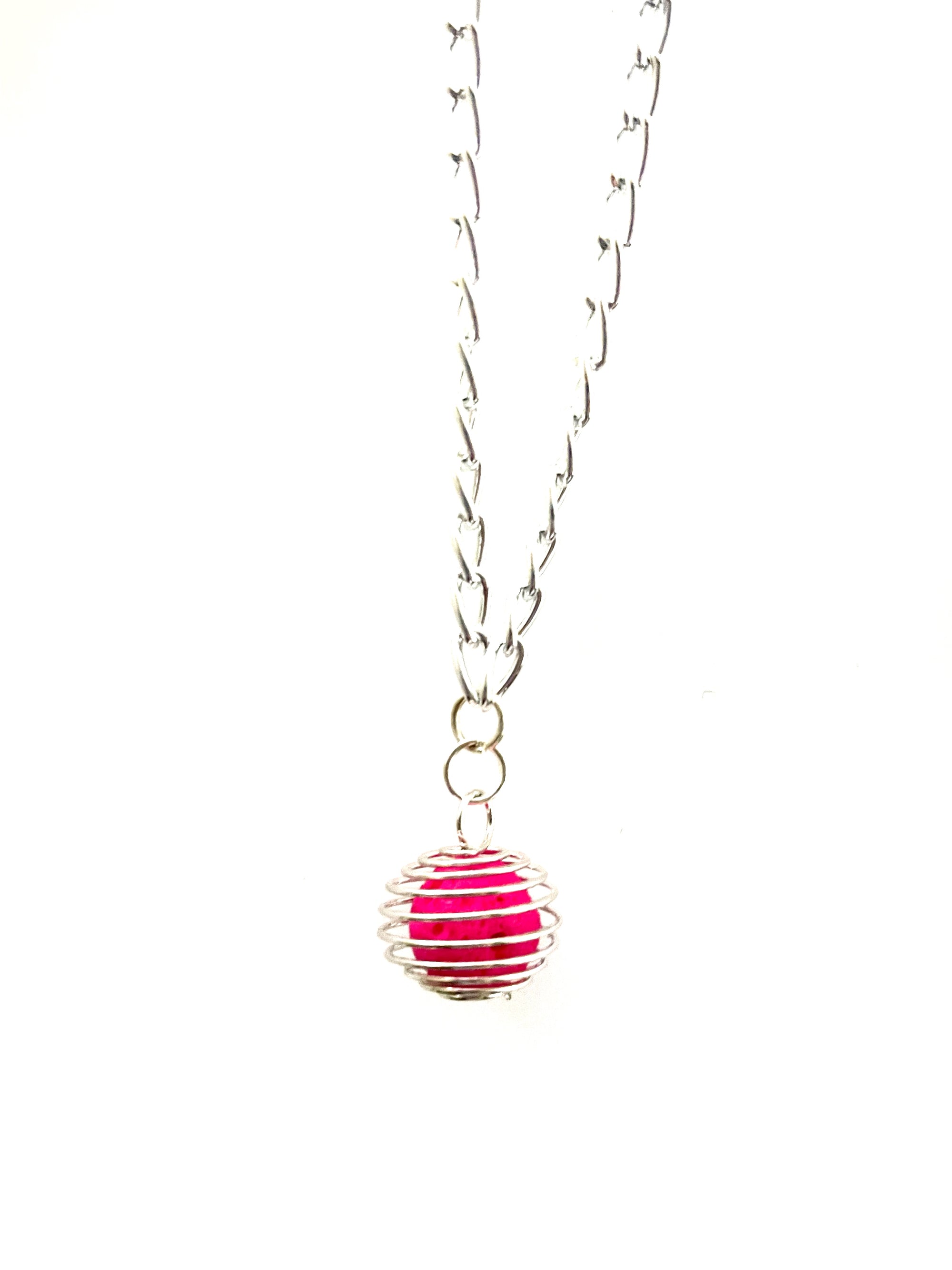 Hot Pink Cage Lava Stone Necklace