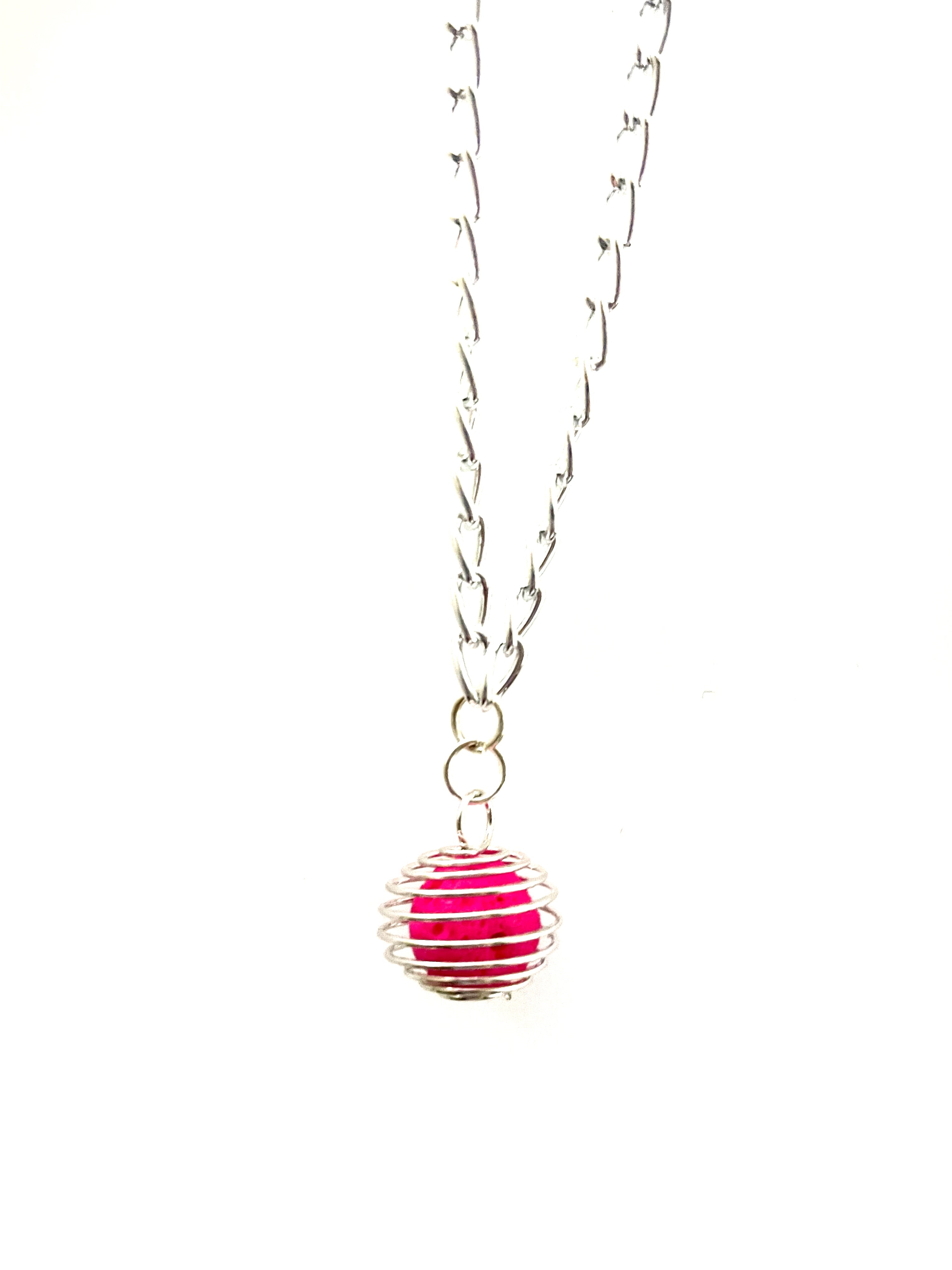 Hot Pink Cage Lava Stone Necklace