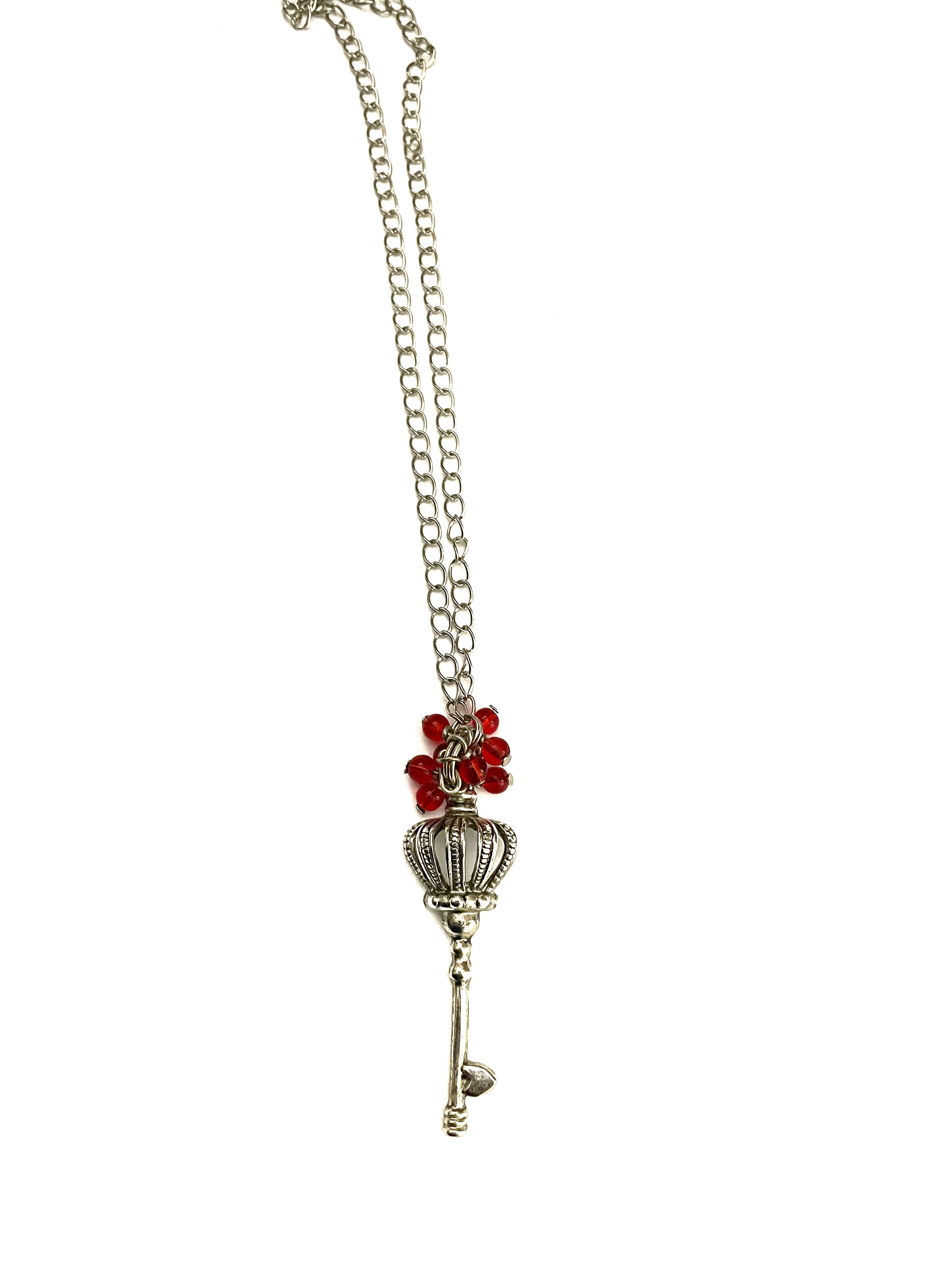 Crown Key with Red Dangle Necklace
