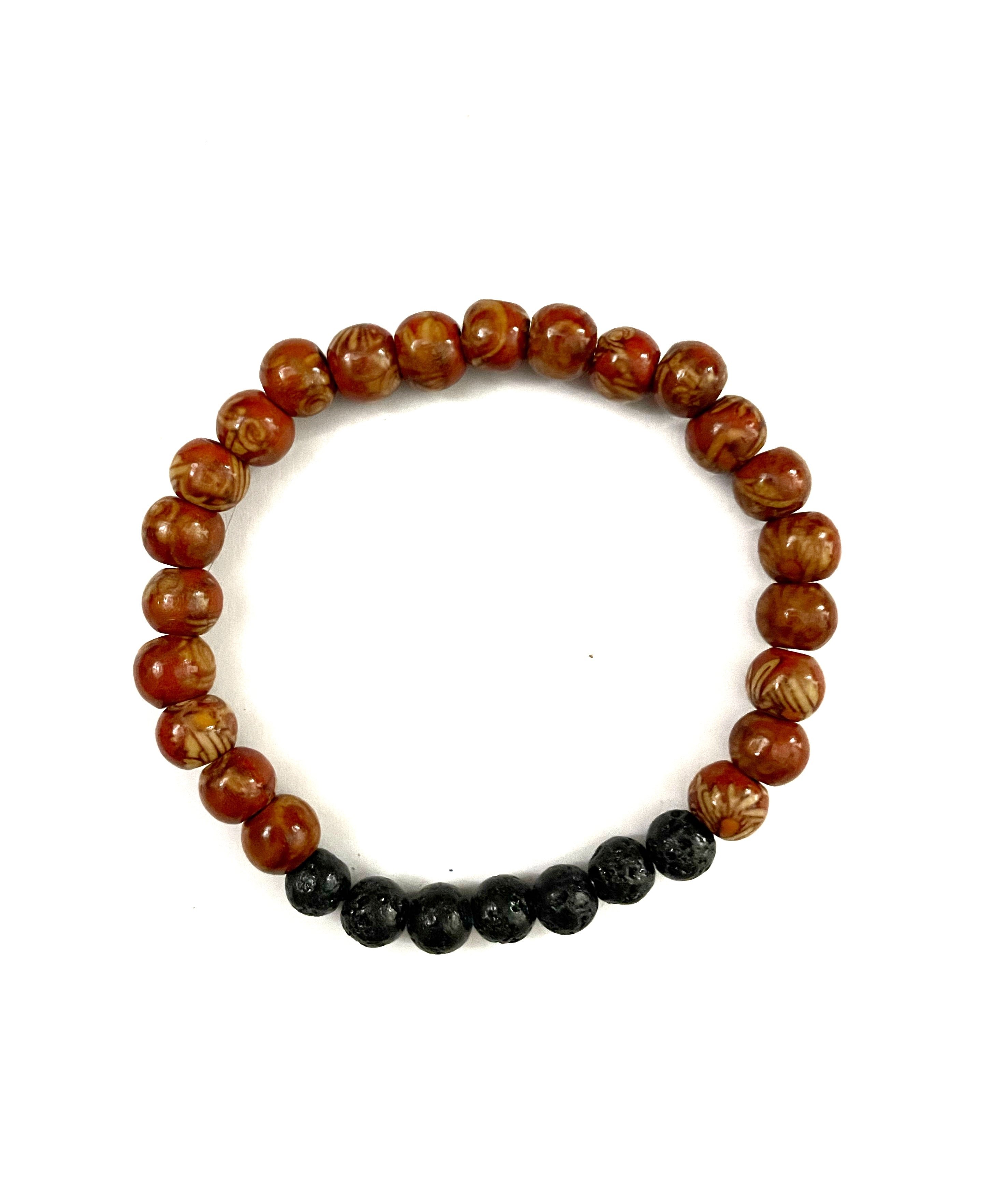 Wooden Round and Black Lava Stone Bracelet