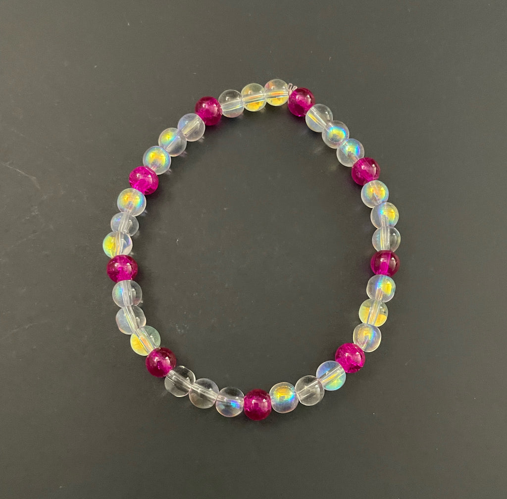 Magenta and Clear Glass Stacked Bracelet