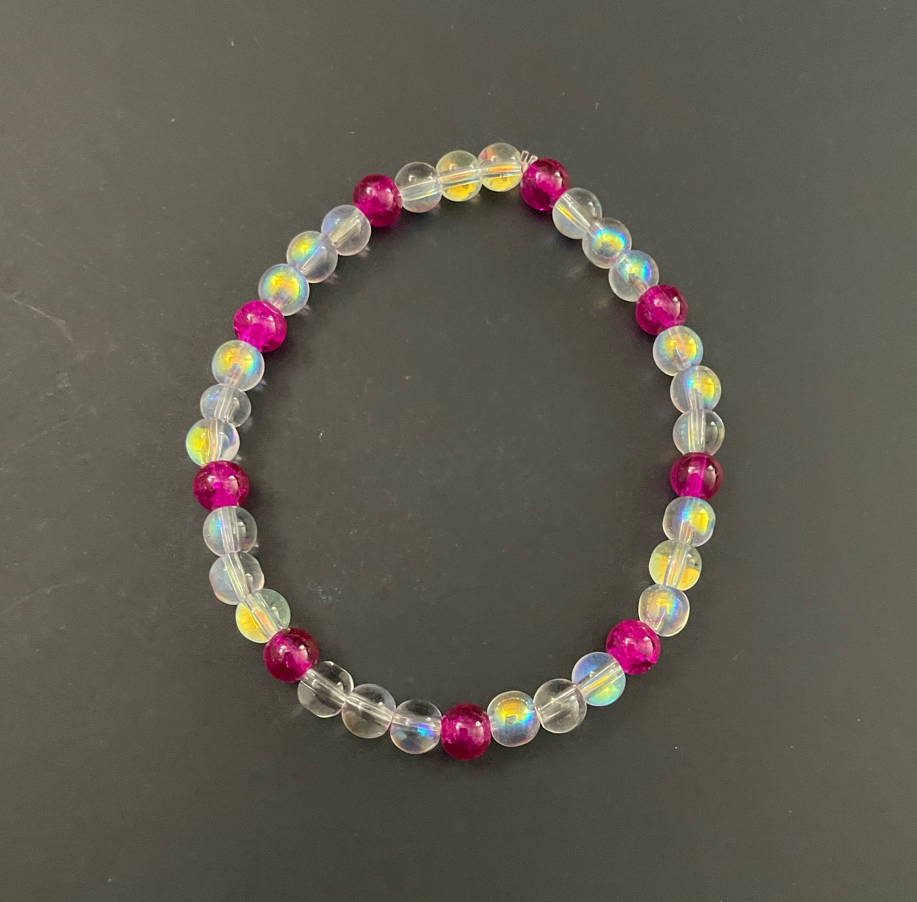 Magenta and Clear Glass Stacked Bracelet
