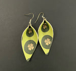 Gold Clover with Green Background Faux Leather Earrings