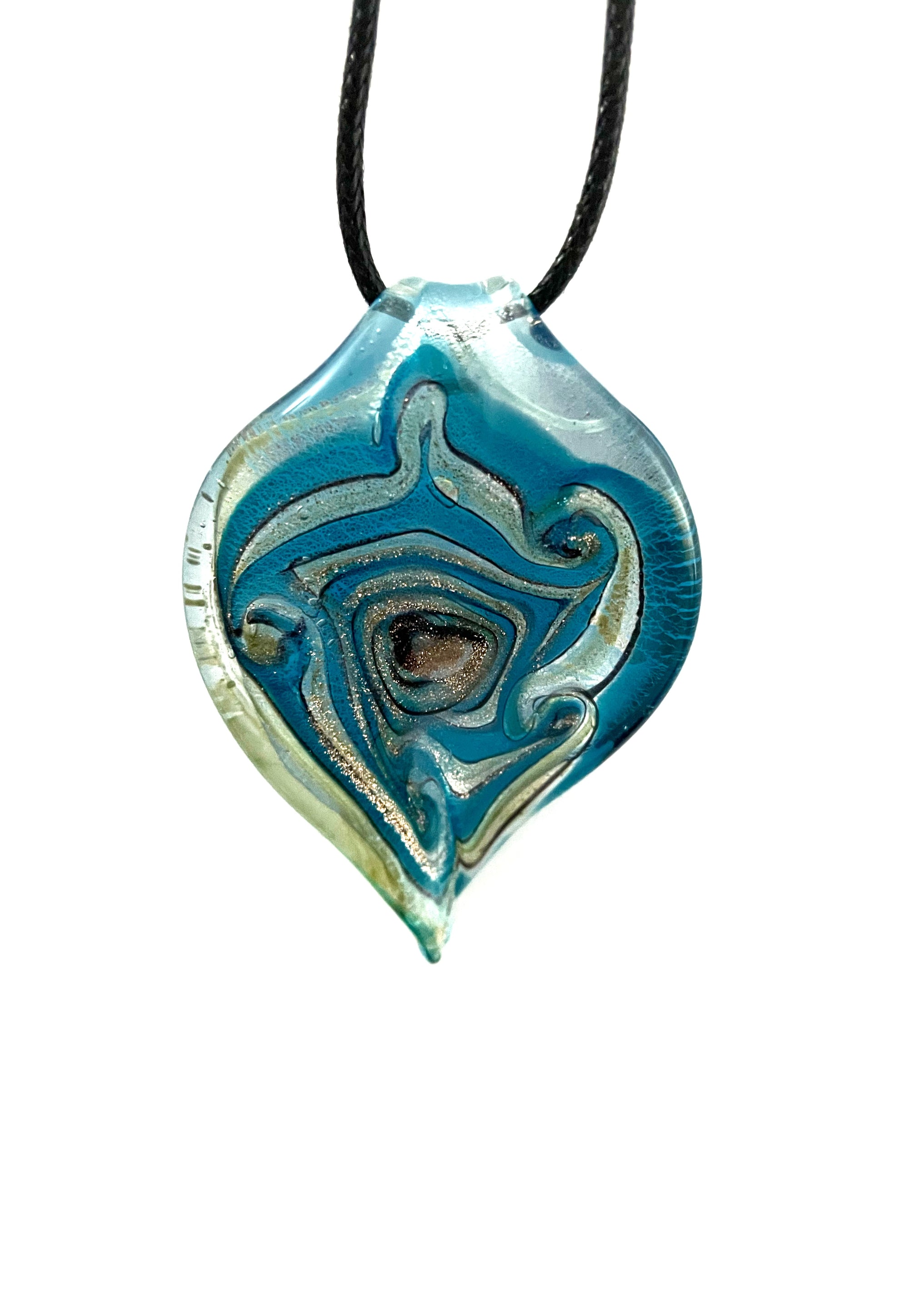 Teal and Silver Swirl Glass Necklace